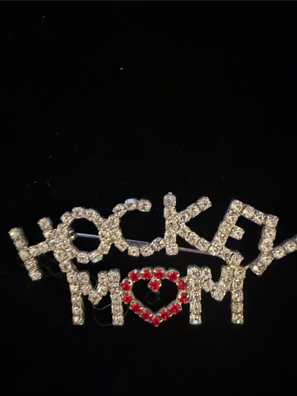 Rhinestone 'Hockey Mom' Pin with Red Heart